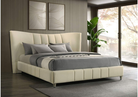 315956KE Evelyn Upholstered Eastern King Panel Platform Bed Ivory
