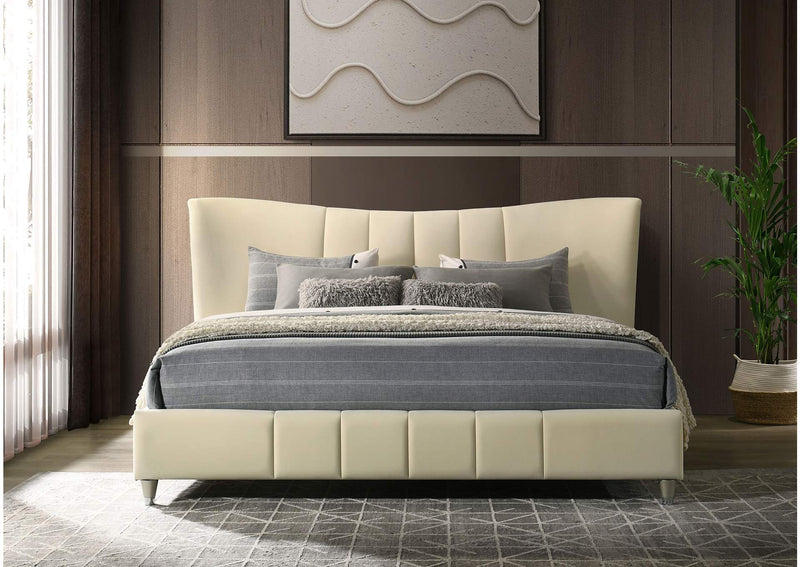315956KE Evelyn Upholstered Eastern King Panel Platform Bed Ivory