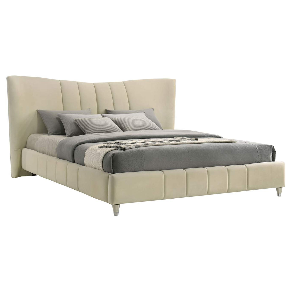 315956KE Evelyn Upholstered Eastern King Panel Platform Bed Ivory