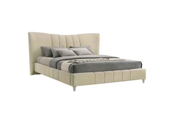 315956KE Evelyn Upholstered Eastern King Panel Platform Bed Ivory