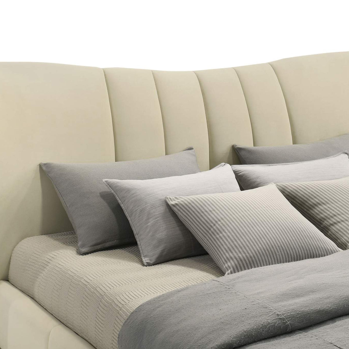 315956KE Evelyn Upholstered Eastern King Panel Platform Bed Ivory