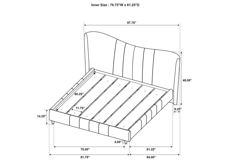 315956KE Evelyn Upholstered Eastern King Panel Platform Bed Ivory