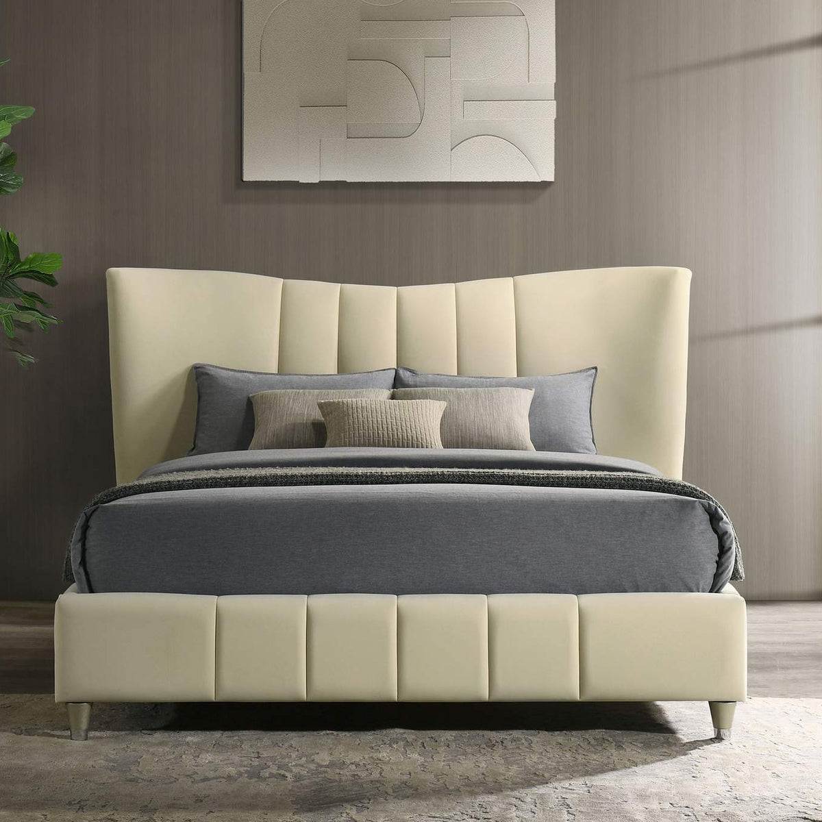 315956Q Evelyn Upholstered Queen Panel Platform Bed Ivory