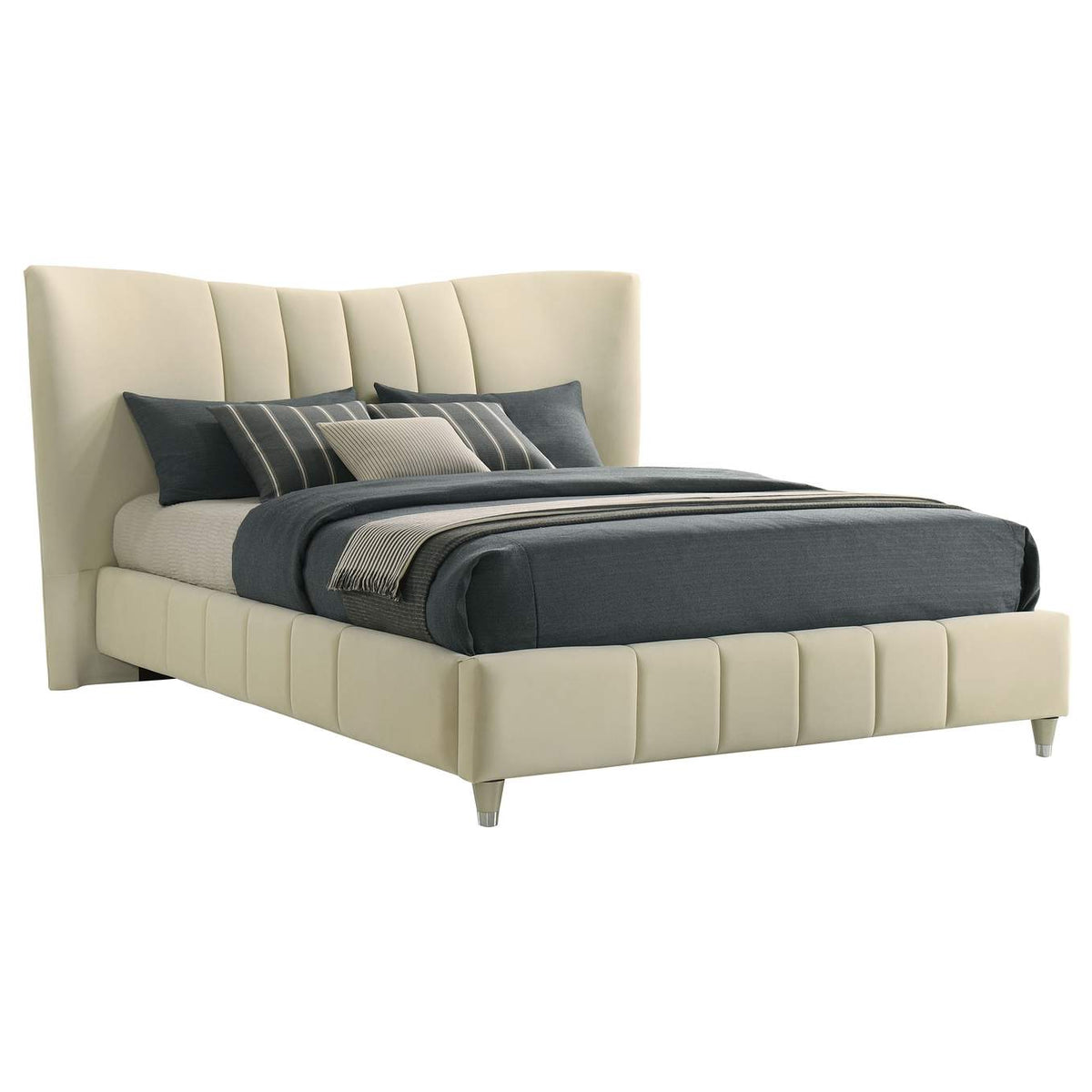 315956Q Evelyn Upholstered Queen Panel Platform Bed Ivory