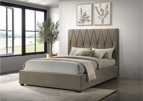 315975Q Delsea Upholstered Queen Panel Platform Bed Light Brown