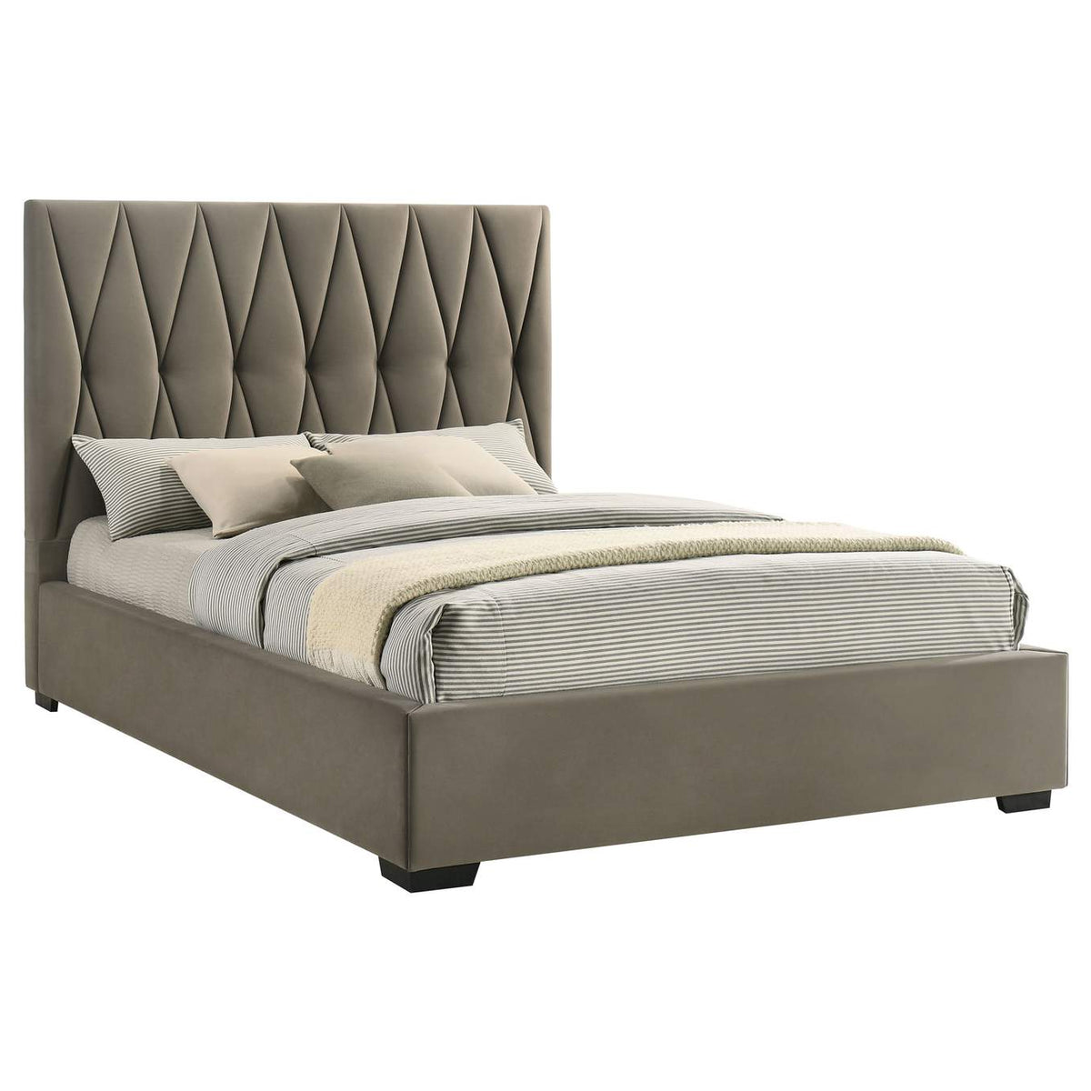 315975Q Delsea Upholstered Queen Panel Platform Bed Light Brown