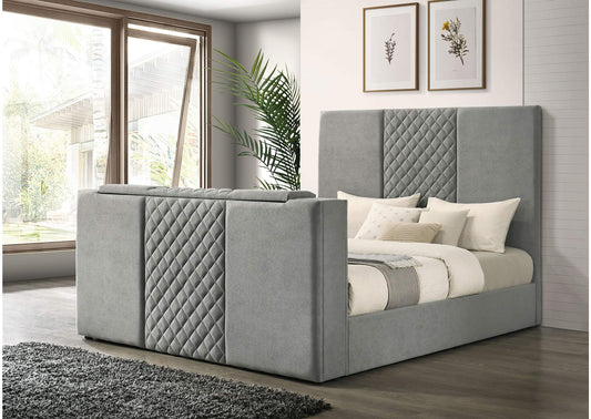 315994KE Tara 61-inch Upholstered Eastern King Panel TV Bed Grey