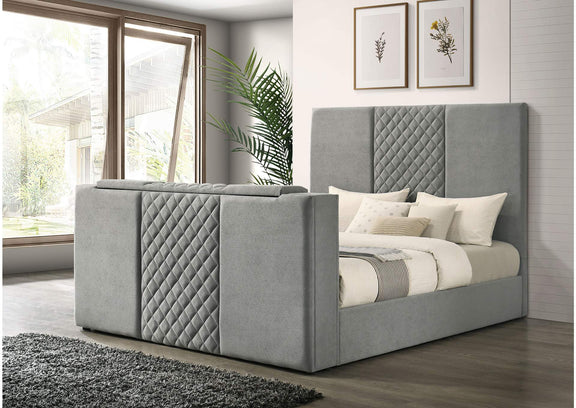 315994KE Tara 61-inch Upholstered Eastern King Panel TV Bed Grey