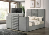 315994KE Tara 61-inch Upholstered Eastern King Panel TV Bed Grey