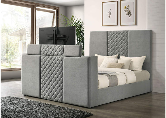 315994KE Tara 61-inch Upholstered Eastern King Panel TV Bed Grey