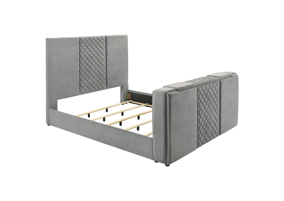 315994KE Tara 61-inch Upholstered Eastern King Panel TV Bed Grey