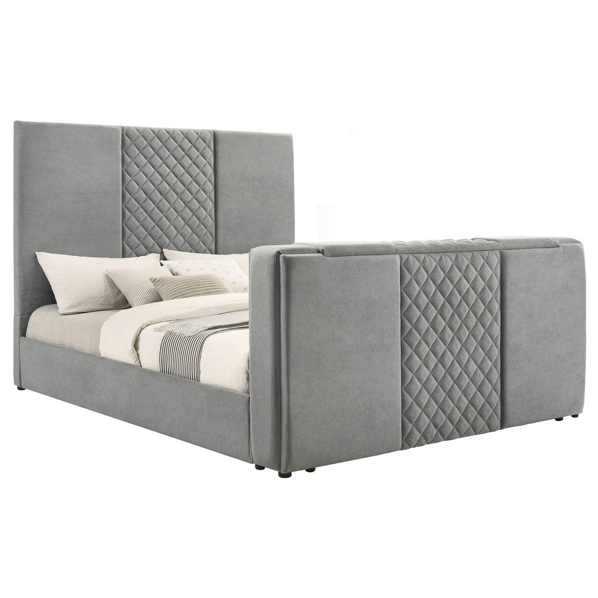 315994KE Tara 61-inch Upholstered Eastern King Panel TV Bed Grey