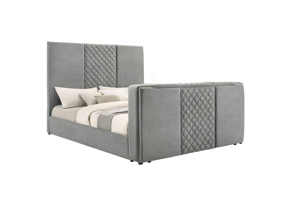 315994KE Tara 61-inch Upholstered Eastern King Panel TV Bed Grey