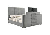 315994KE Tara 61-inch Upholstered Eastern King Panel TV Bed Grey