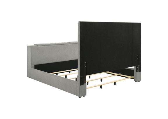315994KE Tara 61-inch Upholstered Eastern King Panel TV Bed Grey