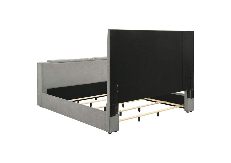 315994KE Tara 61-inch Upholstered Eastern King Panel TV Bed Grey