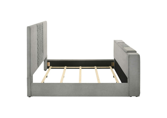 315994KE Tara 61-inch Upholstered Eastern King Panel TV Bed Grey