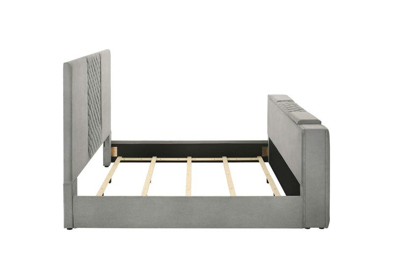 315994KE Tara 61-inch Upholstered Eastern King Panel TV Bed Grey