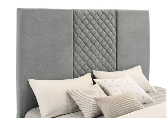 315994KE Tara 61-inch Upholstered Eastern King Panel TV Bed Grey