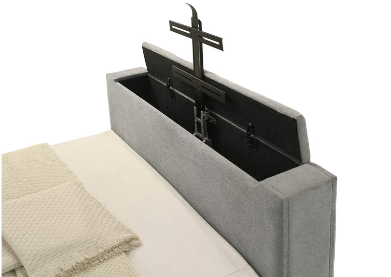 315994KE Tara 61-inch Upholstered Eastern King Panel TV Bed Grey