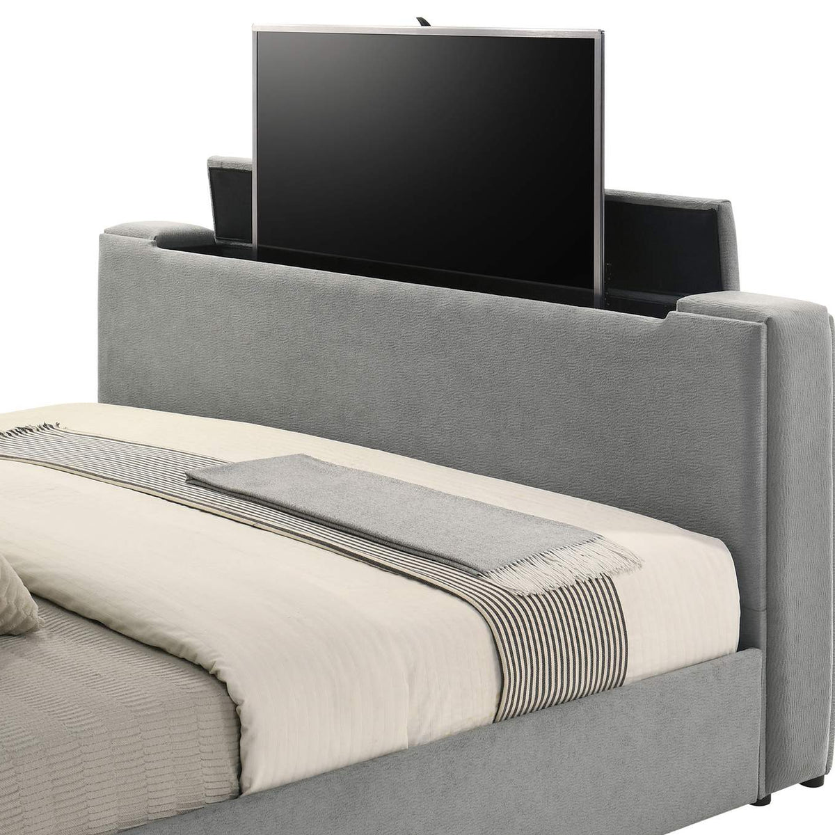315994KE Tara 61-inch Upholstered Eastern King Panel TV Bed Grey