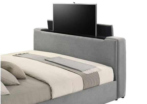 315994KE Tara 61-inch Upholstered Eastern King Panel TV Bed Grey