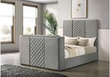 315994Q Tara 61-inch Upholstered Queen Panel TV Bed Grey