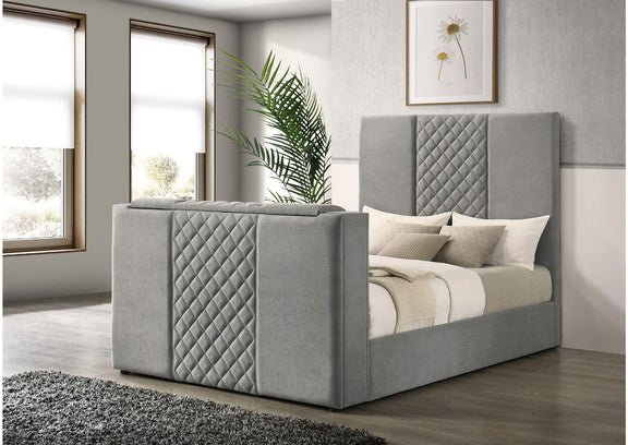 315994Q Tara 61-inch Upholstered Queen Panel TV Bed Grey