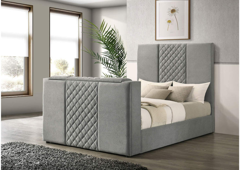 315994Q Tara 61-inch Upholstered Queen Panel TV Bed Grey