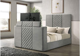 315994Q Tara 61-inch Upholstered Queen Panel TV Bed Grey
