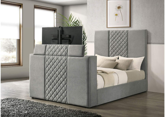 315994Q Tara 61-inch Upholstered Queen Panel TV Bed Grey