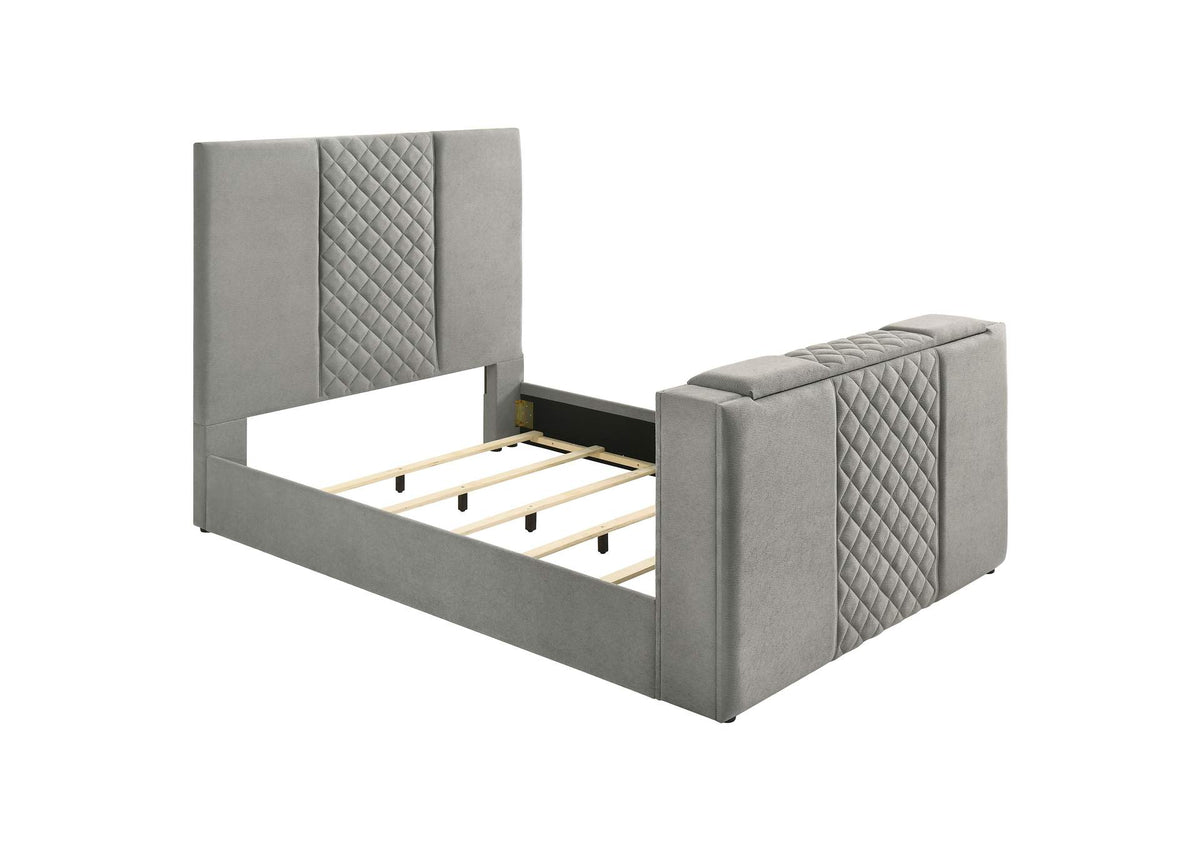 315994Q Tara 61-inch Upholstered Queen Panel TV Bed Grey