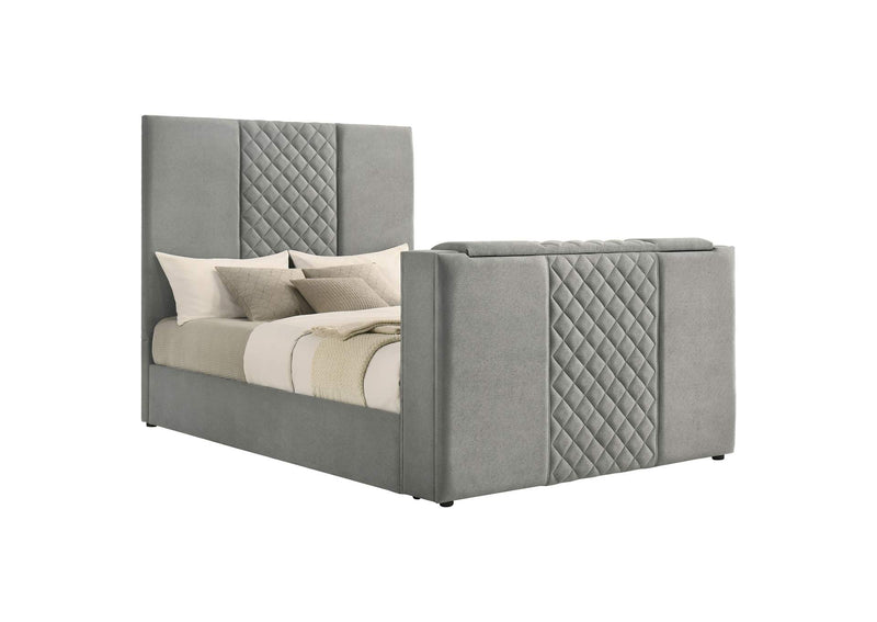 315994Q Tara 61-inch Upholstered Queen Panel TV Bed Grey