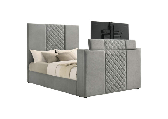 315994Q Tara 61-inch Upholstered Queen Panel TV Bed Grey