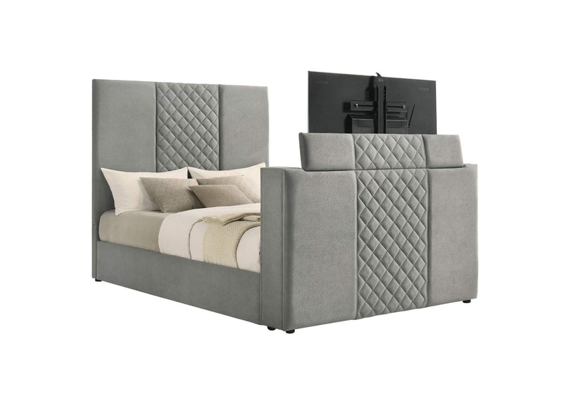 315994Q Tara 61-inch Upholstered Queen Panel TV Bed Grey