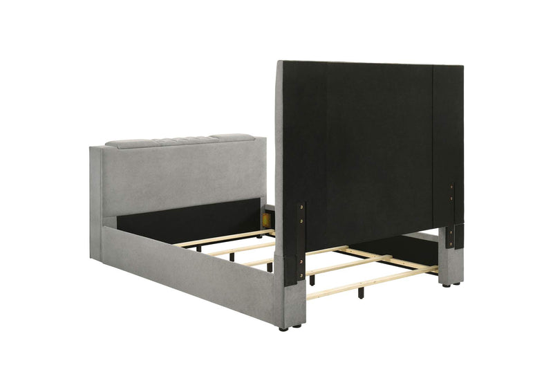 315994Q Tara 61-inch Upholstered Queen Panel TV Bed Grey
