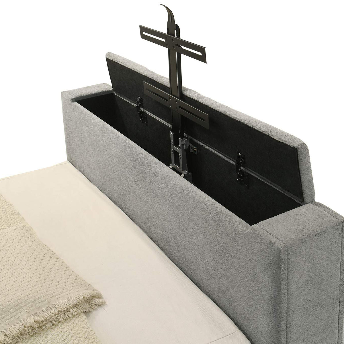 315994Q Tara 61-inch Upholstered Queen Panel TV Bed Grey