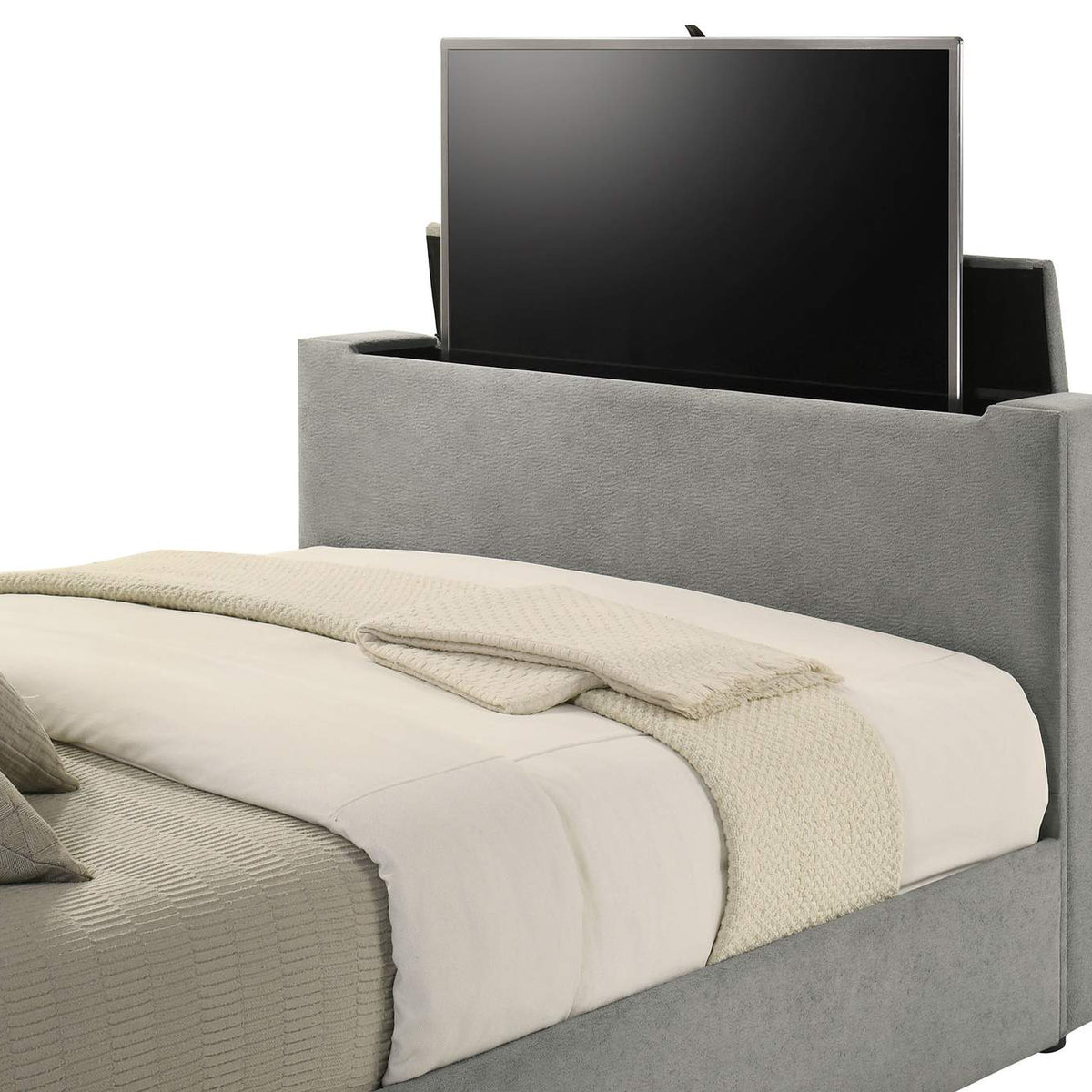 315994Q Tara 61-inch Upholstered Queen Panel TV Bed Grey