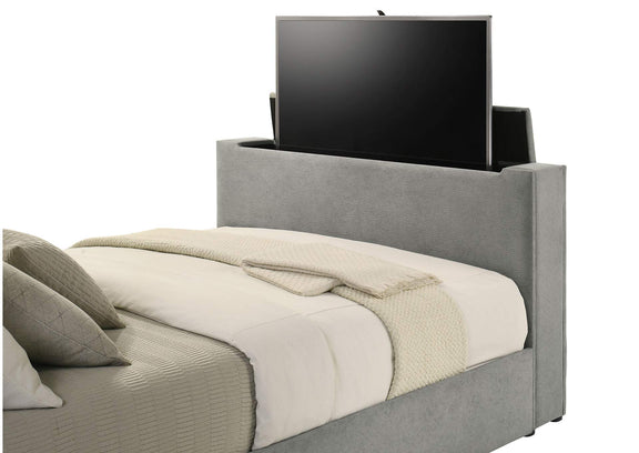 315994Q Tara 61-inch Upholstered Queen Panel TV Bed Grey