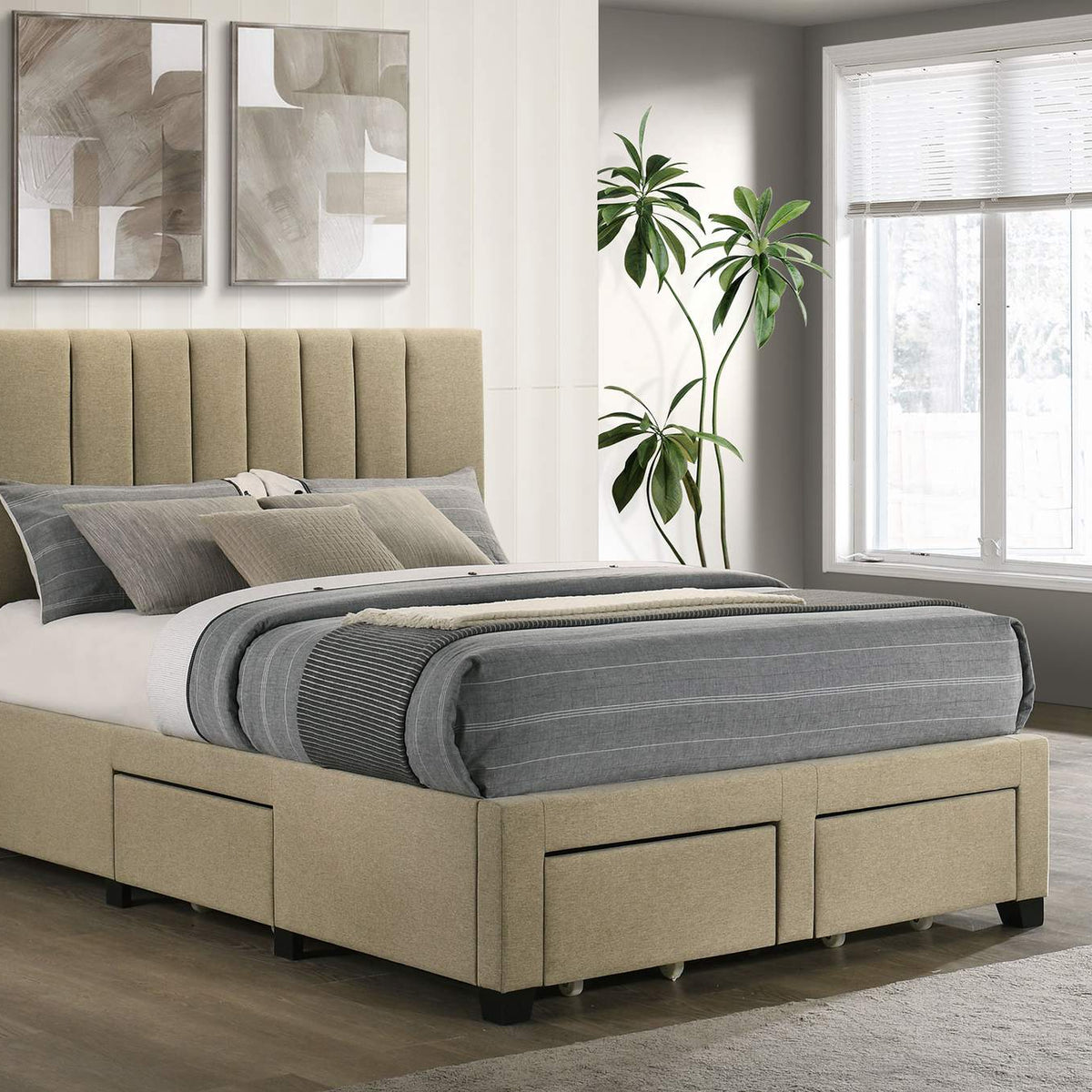 316010F Wheatland 4-drawer Upholstered Full Storage Bed Light Brown