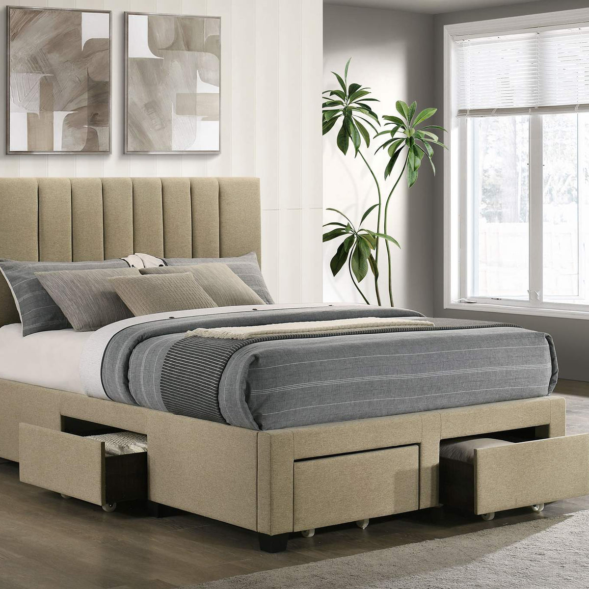 316010F Wheatland 4-drawer Upholstered Full Storage Bed Light Brown