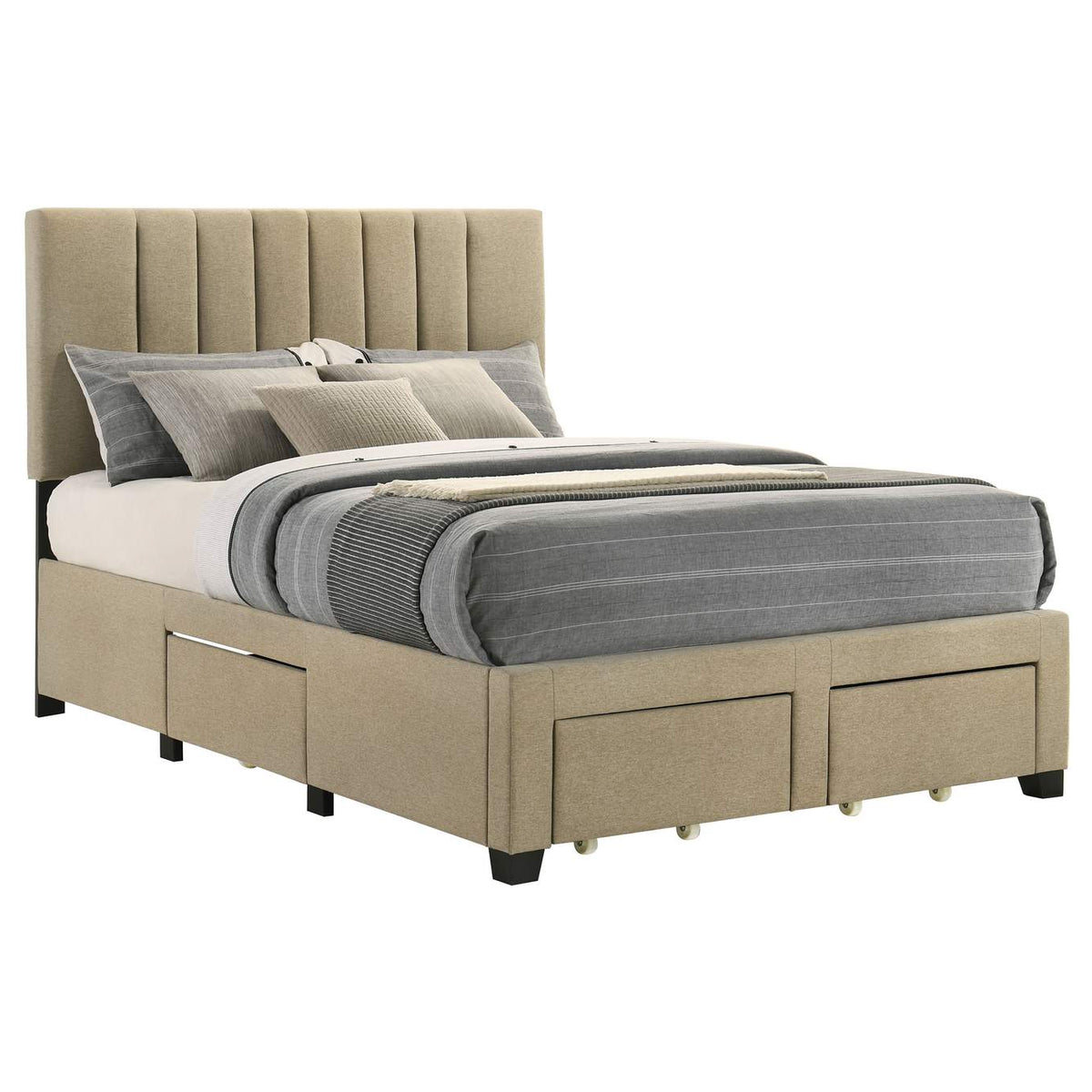 316010F Wheatland 4-drawer Upholstered Full Storage Bed Light Brown