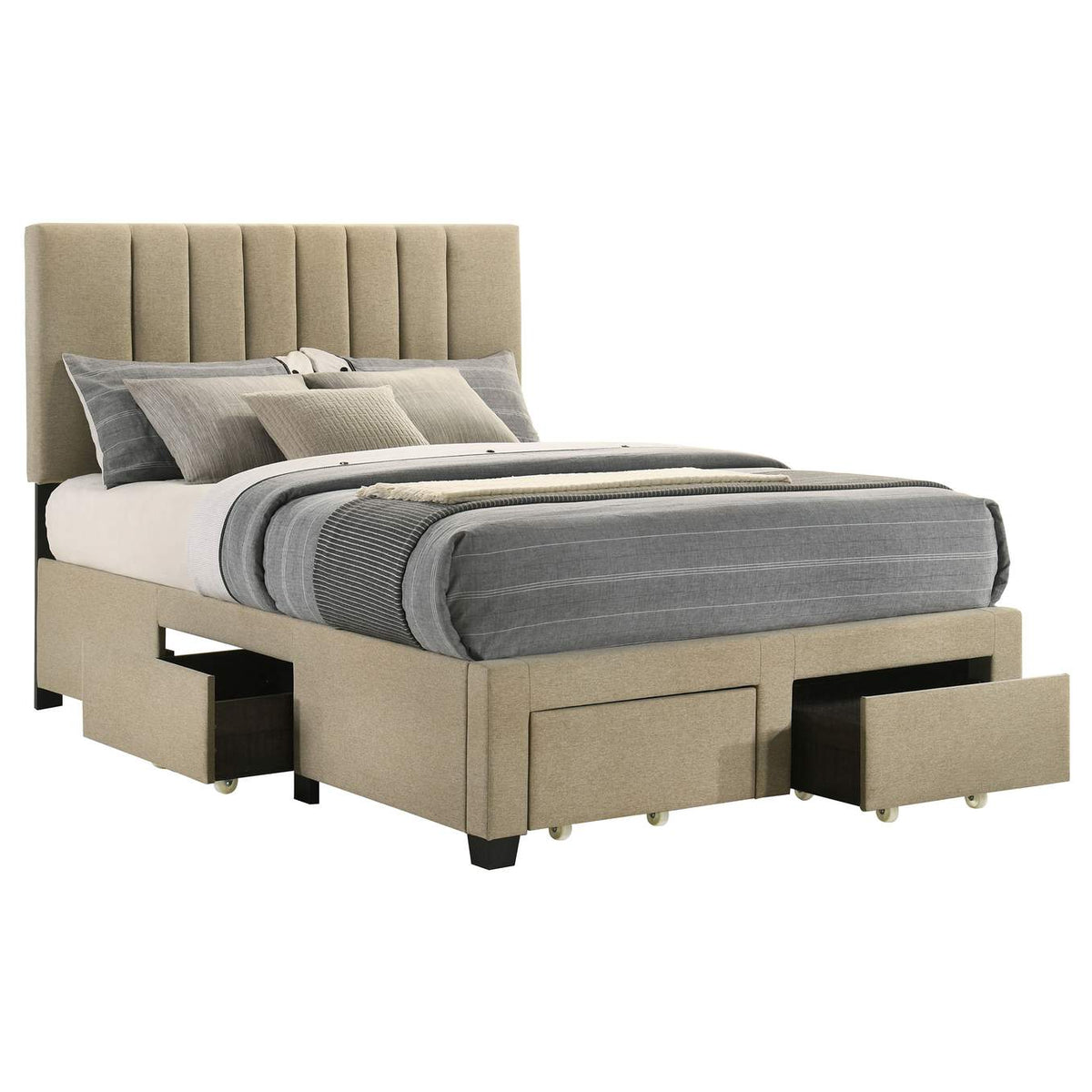 316010F Wheatland 4-drawer Upholstered Full Storage Bed Light Brown