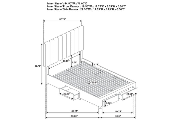 316010F Wheatland 4-drawer Upholstered Full Storage Bed Light Brown