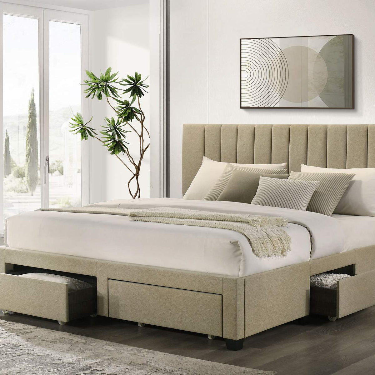 316010KE Wheatland 4-drawer Upholstered Eastern King Storage Bed Brown