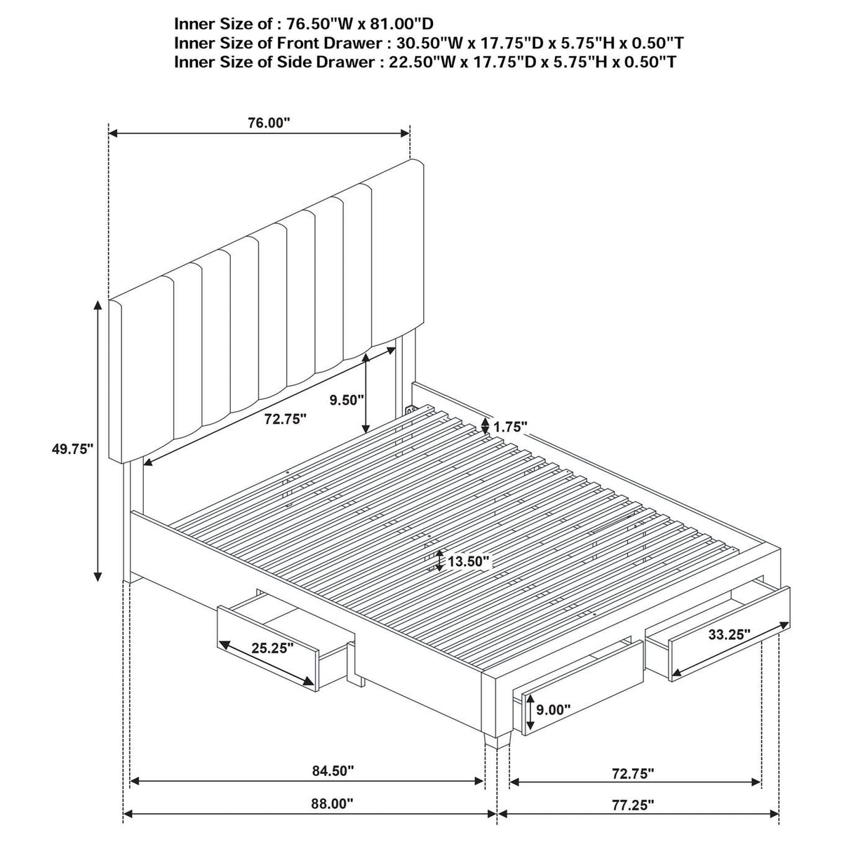 316010KE Wheatland 4-drawer Upholstered Eastern King Storage Bed Brown