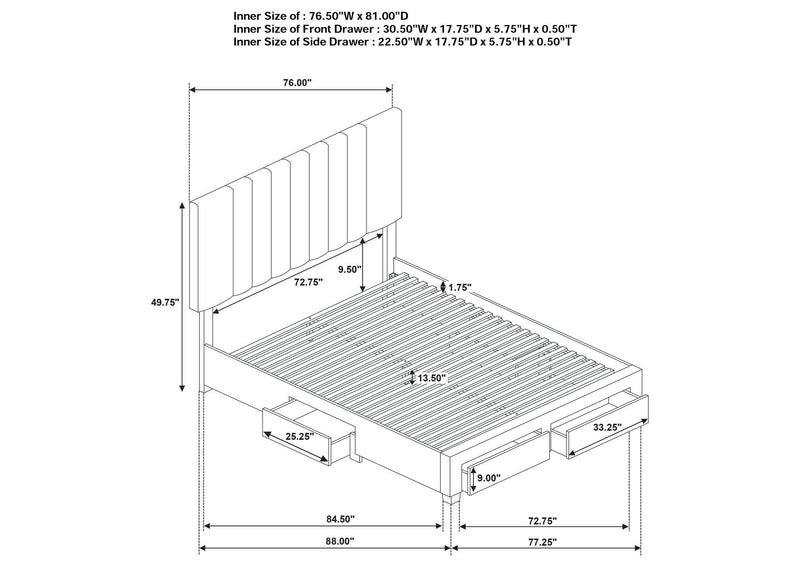 316010KE Wheatland 4-drawer Upholstered Eastern King Storage Bed Brown