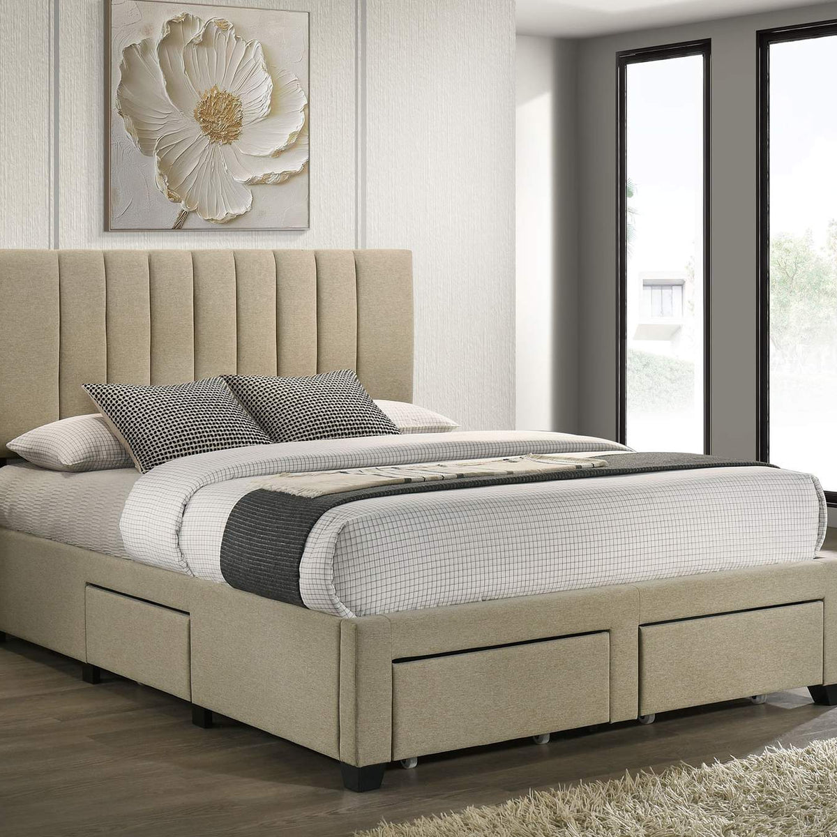 316010Q Wheatland 4-drawer Upholstered Queen Storage Bed Light Brown
