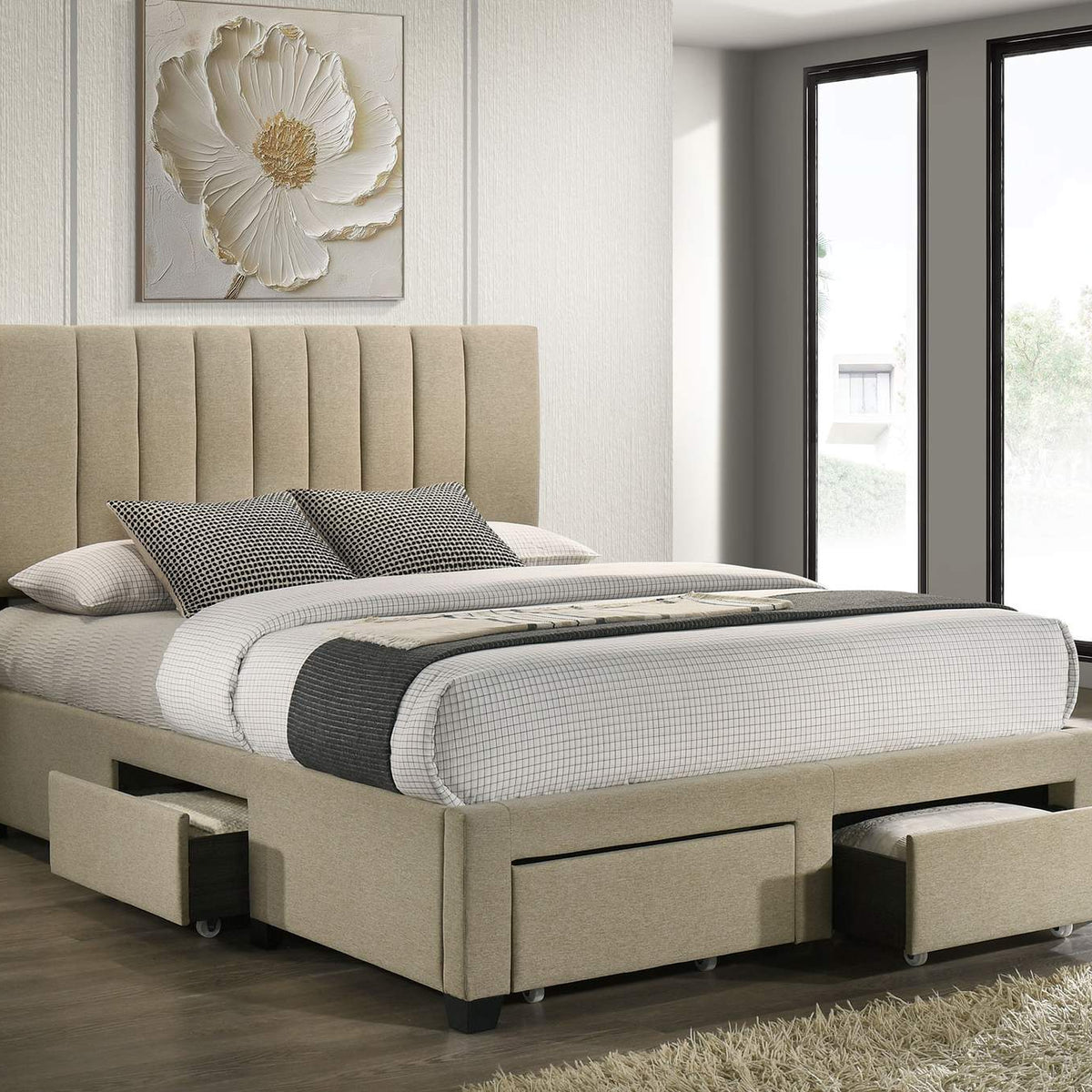 316010Q Wheatland 4-drawer Upholstered Queen Storage Bed Light Brown