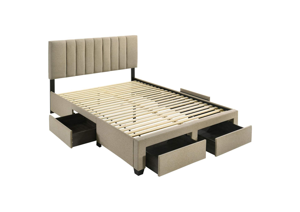 316010Q Wheatland 4-drawer Upholstered Queen Storage Bed Light Brown